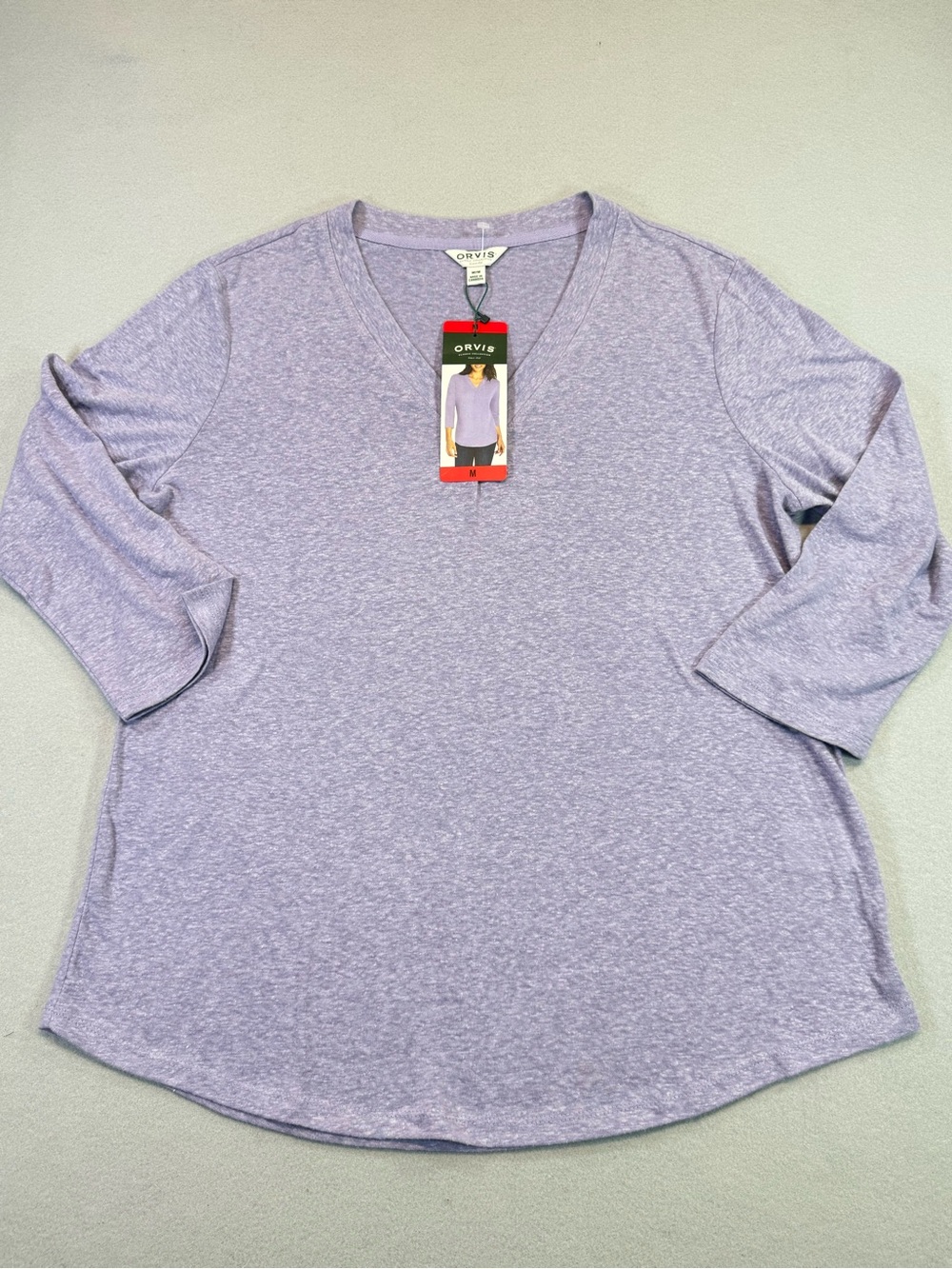 Orvis Women's Lavender V-Neck Linen Blend 3/4 Sleeve Top